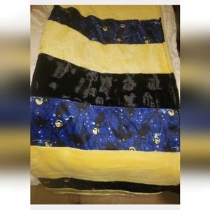 Sew sweet Minky 82x60 Strip Blanket blue, yellow and black with matching gift